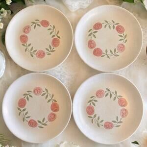 VTG VERNON KILNS (Metlox) China ROSE A DAY Salad Plates 7 1/2" Diameter Set Of 4